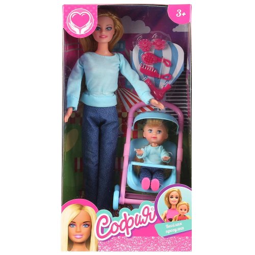 Карапуз кукла София с дочерью с аксессуарами на прогулке/ размер 29 см.