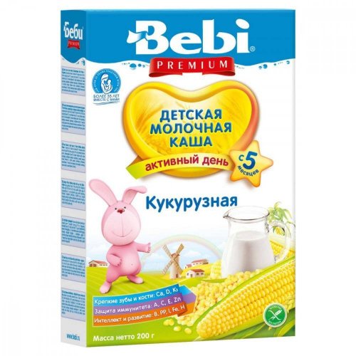 Каша Bebi Premium молочная кукурузная 200г, с 5 месяцев