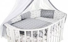 Евротек Комплект постельного белья в овальную кроватку "Фея" 7 предметов / цвет серый					