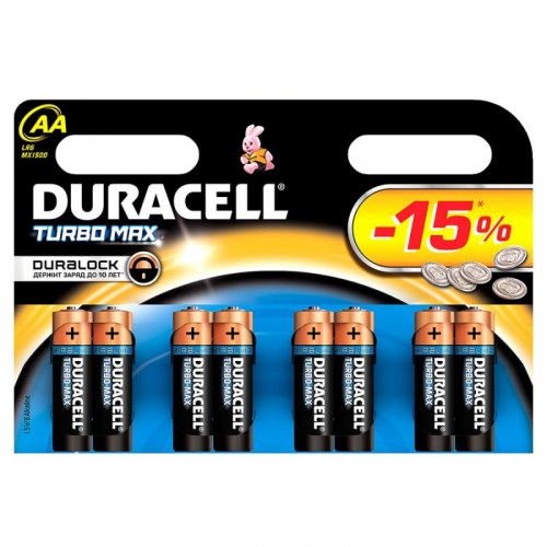 Батарейки алкалиновые DURACELL TurboMax AA 1.5V LR6 / блистер 8 шт