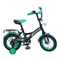Велосипед детский 12" Mustang GW-Тип / страх. колеса / звонок / черный + зеленый					