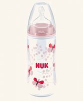 NUK First Choice Plus Бутылочка 300 мл, силиконовая соска со средним отверстием M, 0-6 месяцев, Бабочка