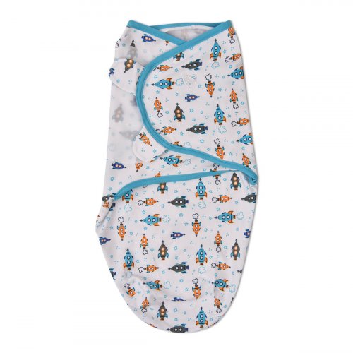 Summer Infant Конверт для пеленания на липучке SwaddleMe, размер L / цвет голубой (ракеты)