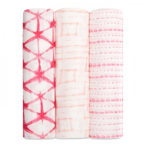 Aden&Anais Набор пеленок из бамбука Berry shibori, 3 штуки / цвет белый, розовый