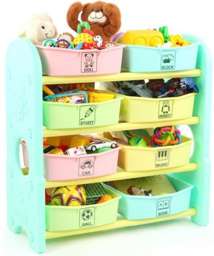 Pituso Стеллаж для игрушек с ящиками и приставками, 4 полки / цвет бежевый-бирюзовый
