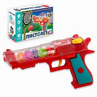 Bondibon Игрушка музыкальная Пистолет с шестеренками Baby You со светом, прозрачным корпусом / цвет красный					