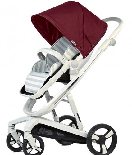 Babylux Коляска 2 в 1 Strollers Future I-S035 / цвет WHITE frame / RED WINE / Oxford 900D / полосатый матрас