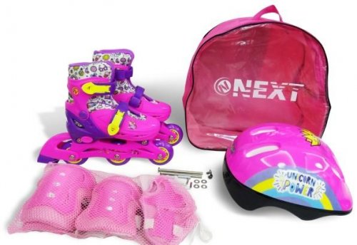 Next набор: ролики раздвижные, размер 27-30, с защитой и шлемом в рюкзаке 286684 / цвет розовый