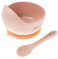 Miyoumi Силиконовая тарелка на присоске + ложка / цвет Blush (розовый)					