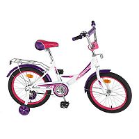 Велосипед детский 18" Mustang A-ТИП / страховочные колеса / звонок/ белый + фиолетовый					