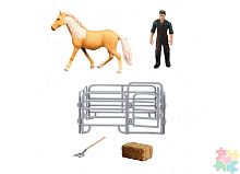 Паремо Фигурки животных серии "Мир лошадей": Авелинская лошадь, фермер, ограждение, вилы, сено					