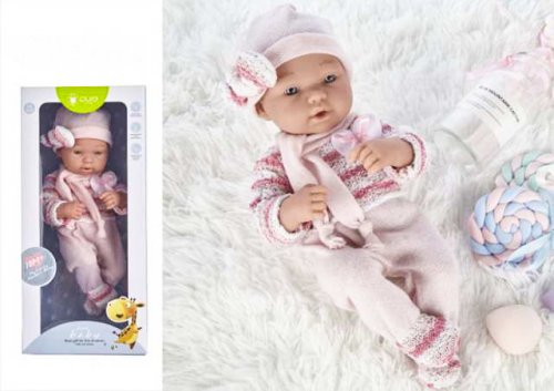 Junfa Пупс "Pure Baby" в розовом комбинезоне, шапочке с шарфом, 35 см