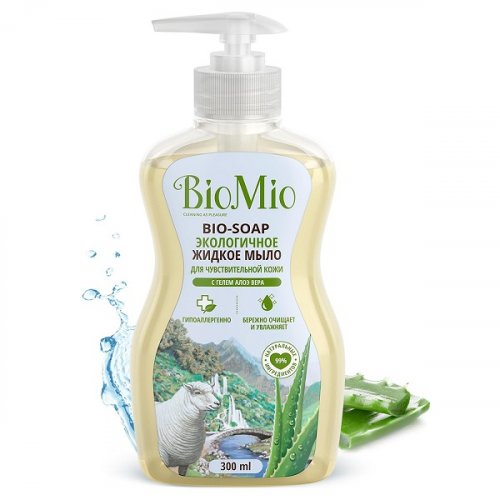 BioMio Мыло жидкое для чувствительной кожи рук с гелем алоэ вера, 300 мл
