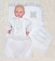 Осьминожка Комплект для мальчика крестильный: рубашка, уголок, мешочек для волос, мешок р-р 62 см / серебро