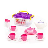 Полесье Набор детской посуды Алиса в контейнере на 4 персоны, 19 элементов / цвет розовый, фиолетовый