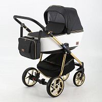 Bebe mobile Детская коляска Gusto Special Edition 3 в 1 / черный, белая кожа, золотая рама / GU203