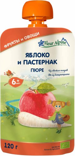 Fleur Alpine Пюре детское Яблоко и пастернак, с 6 месяцев, 120 г