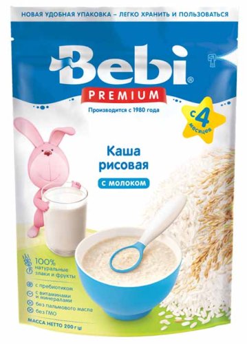 Bebi Premium Каша молочная рисовая, с 4 месяцев, 200 г