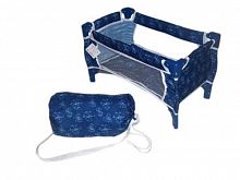 Кроватка для кукол, цвет синий с бантиками					