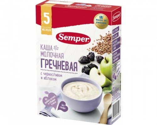 SEMPER Каша молочная Гречневая с черносливом и яблоком, с 5 месяцев 200г.