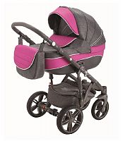 Adamex Детская коляска 3 в 1 Encore / цвет X15 серый лен + розовая кожа