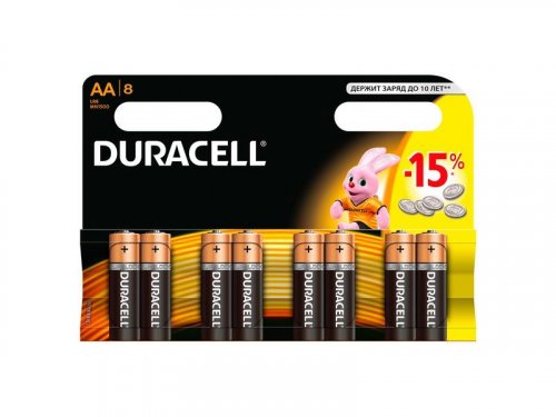 Батарейки алкалиновые DURACELL Basic AA 1.5V LR6 / блистер 8 шт