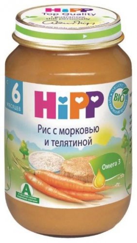 Пюре Hipp рис с морковью и телятиной с 6 мес. / 190 гр